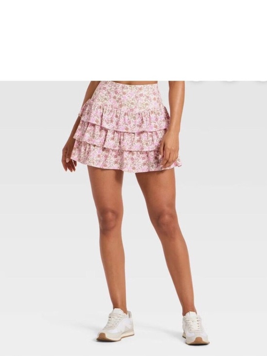 JoyLab Dresses & Skirts - Women’s High Rise Floral Ruffle Mini Skort   Pink /Brown.  S